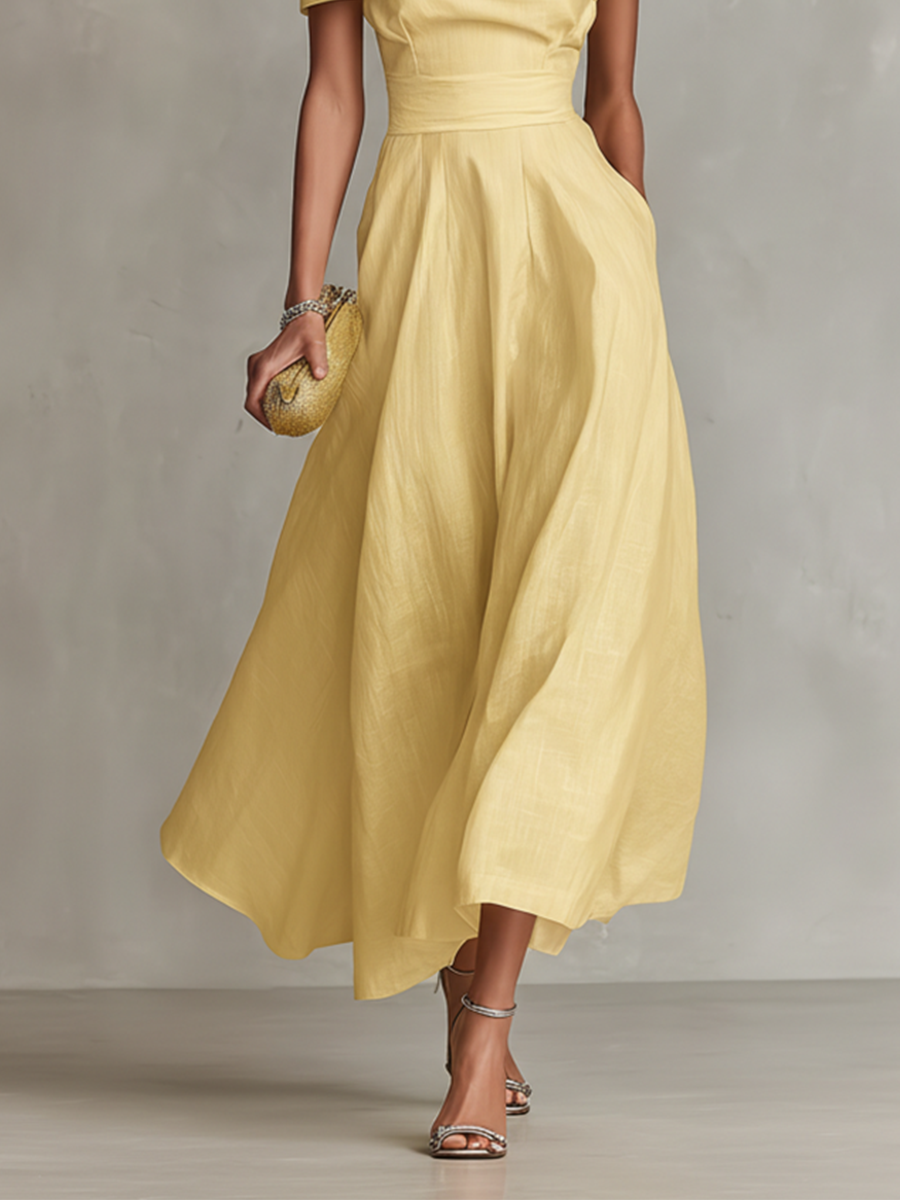 Lisa | Linen Dress With One-Shoulder Neckline