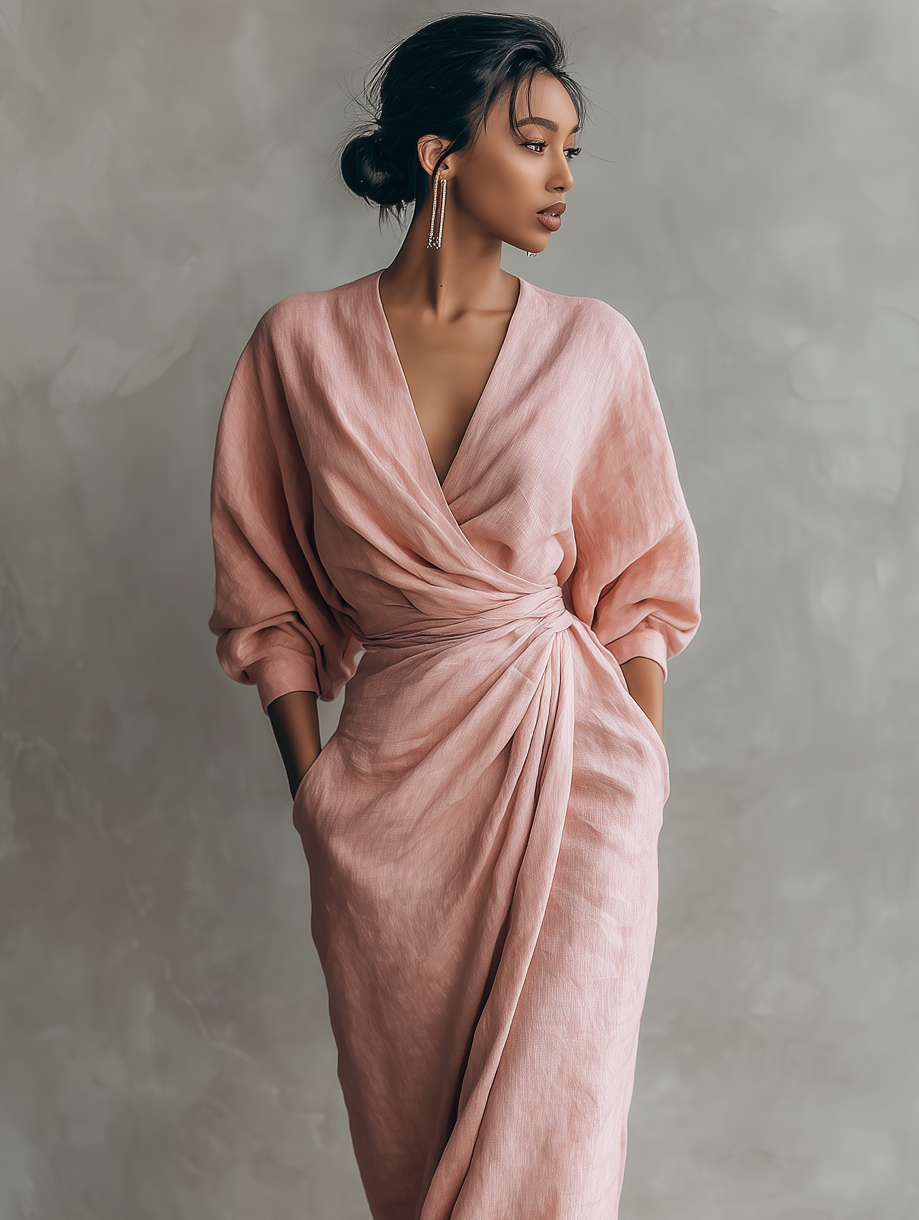 Kate | Women's Minimalist V-neck Linen Blend Maxi Dress
