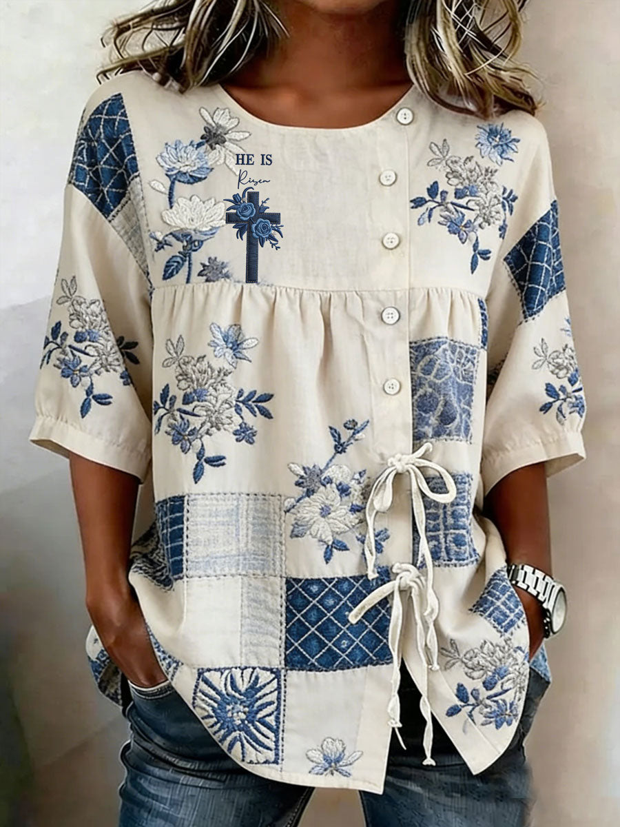 Women'S Retro Floral Print Top