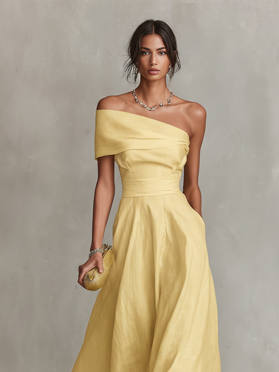 Lisa | Linen Dress With One-Shoulder Neckline