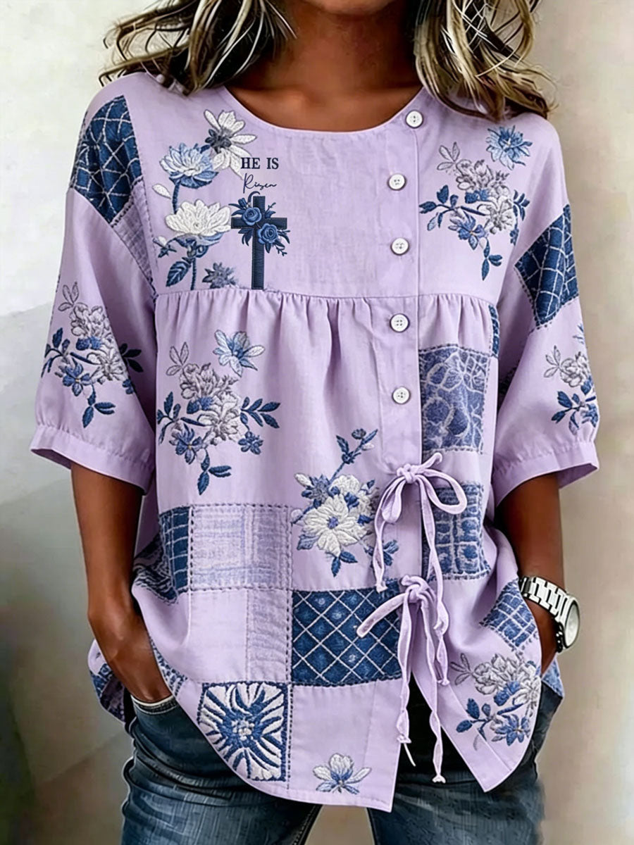 Women'S Retro Floral Print Top