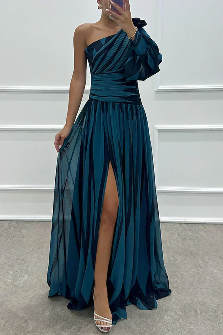 Violet & Grace™ |Elegant Striped Maxi Dress with One Shoulder