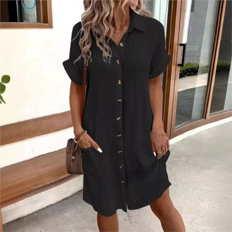 Savannah | Linen Blend Midi Shirt Dress