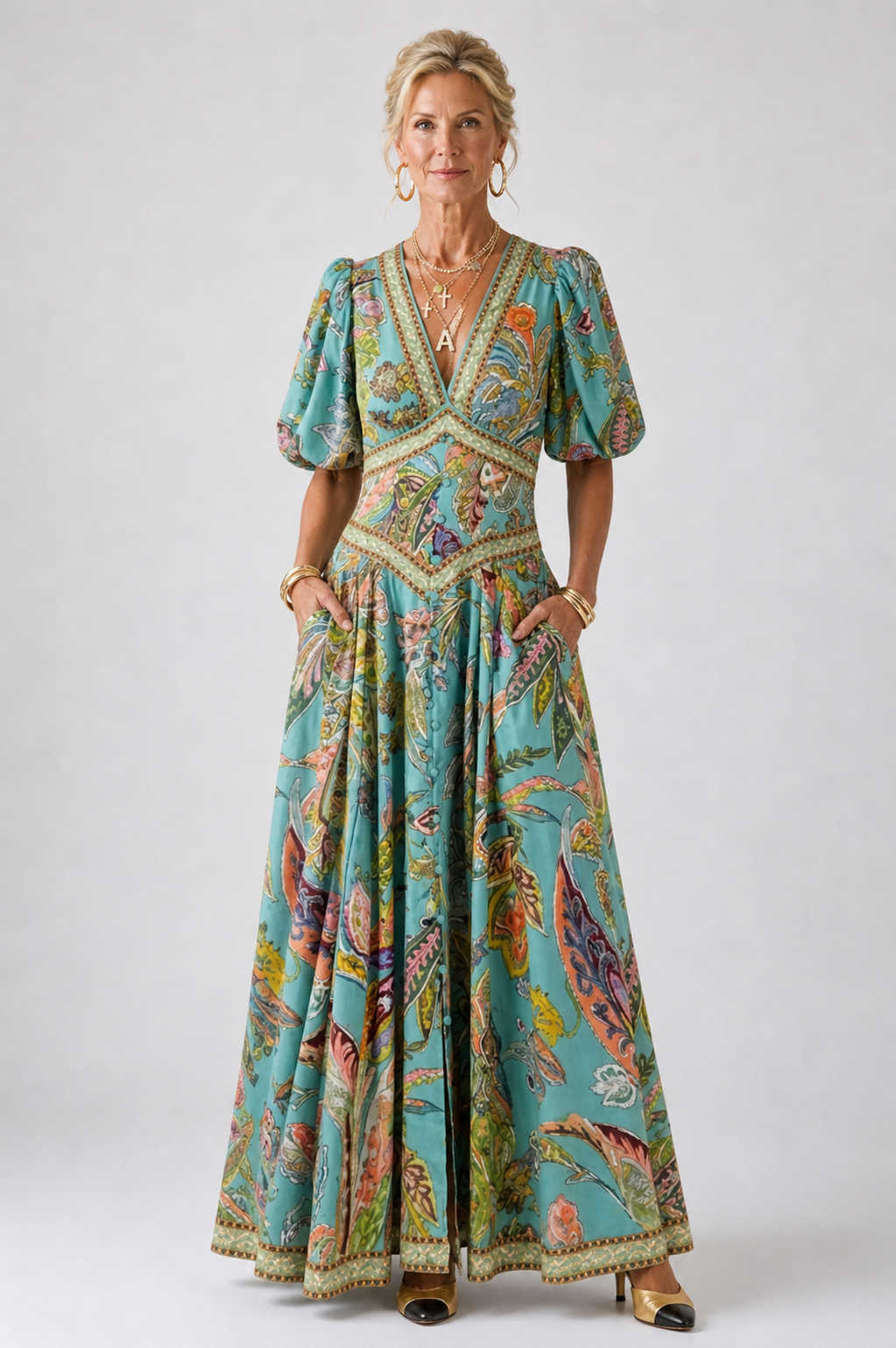 Violet & Grace™ | Airy maxi dress with puff sleeves and V-neck