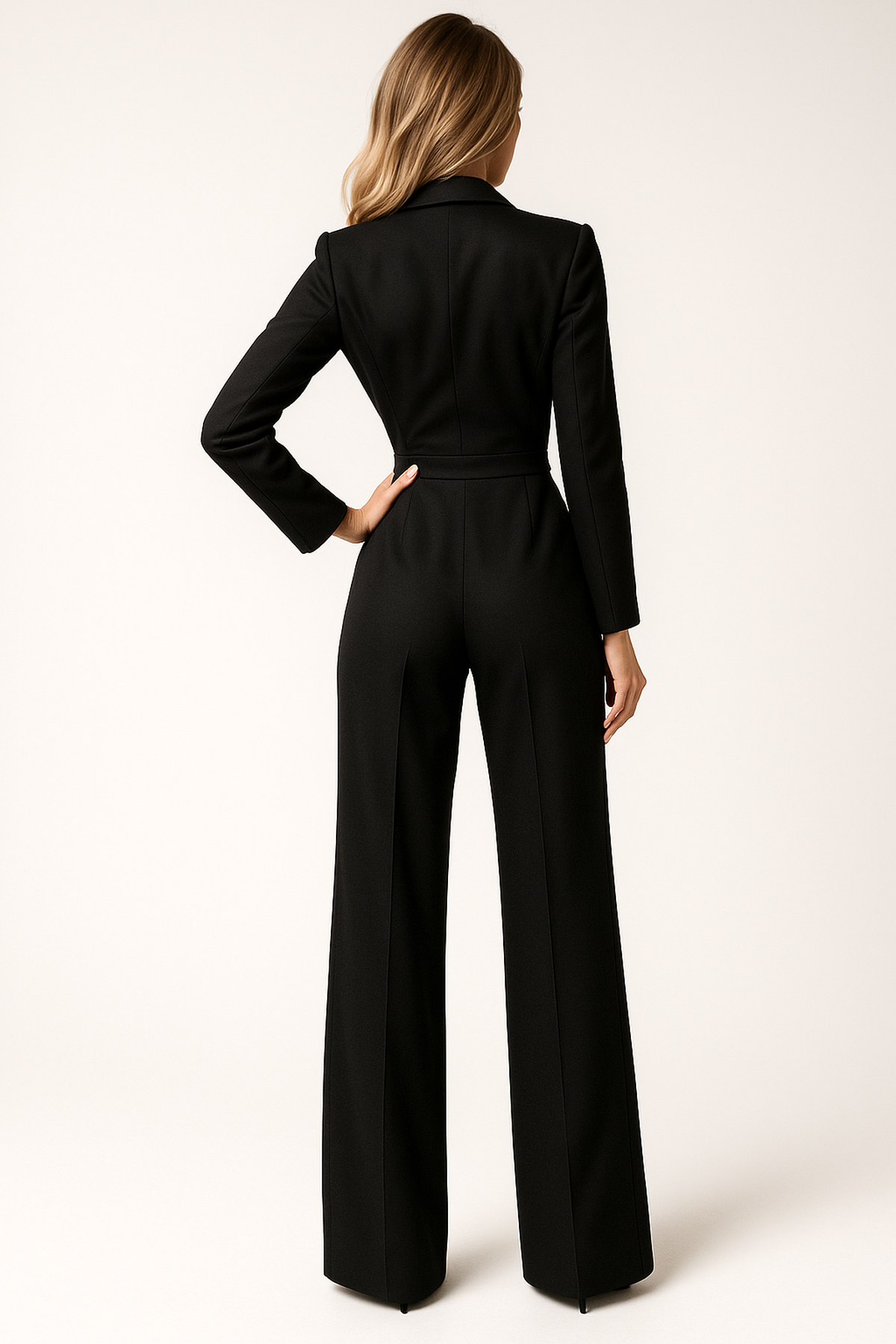 V-Neck Wide Leg Relaxed Tailored Jumpsuit