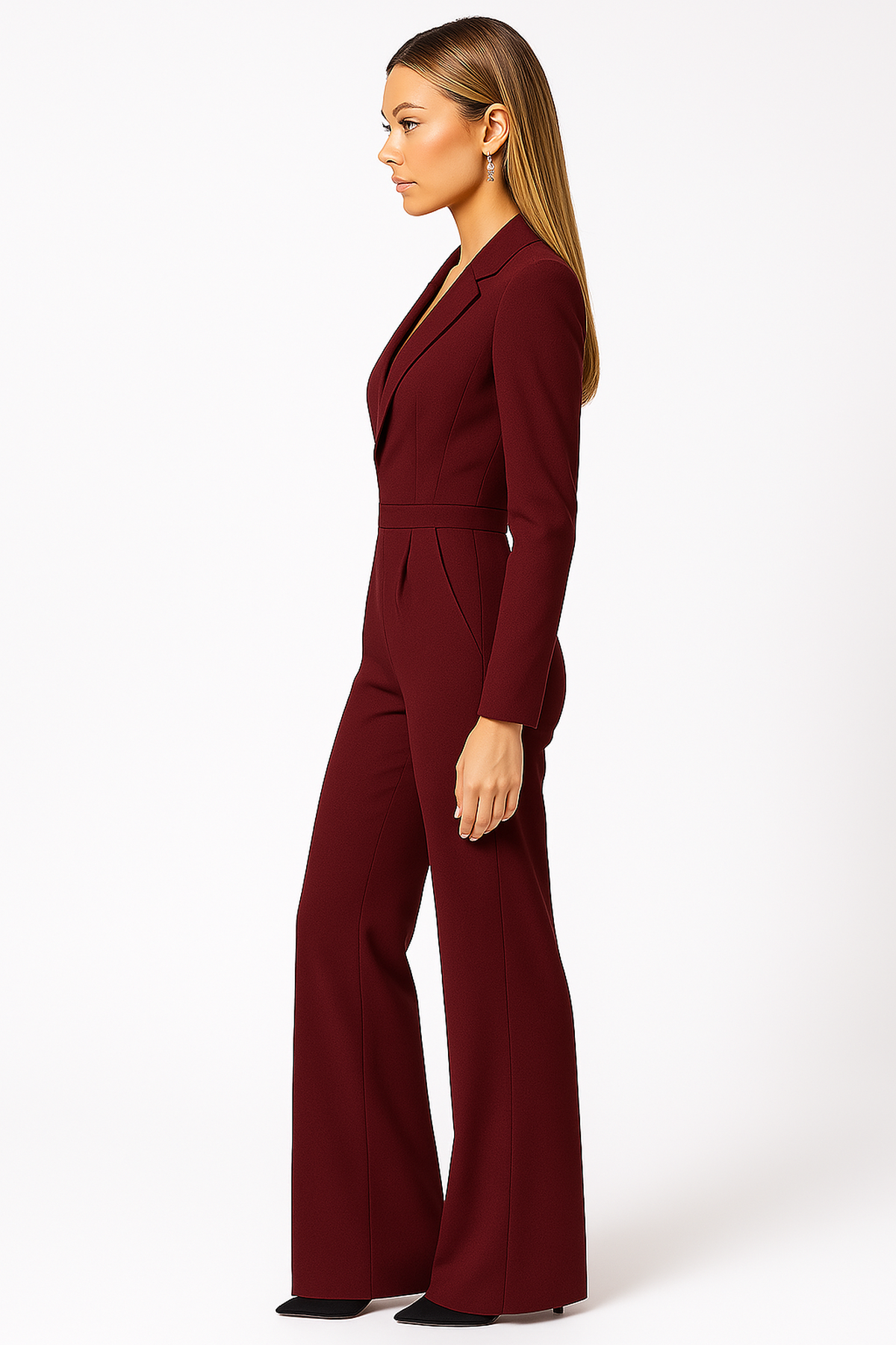 V-Neck Wide Leg Relaxed Tailored Jumpsuit