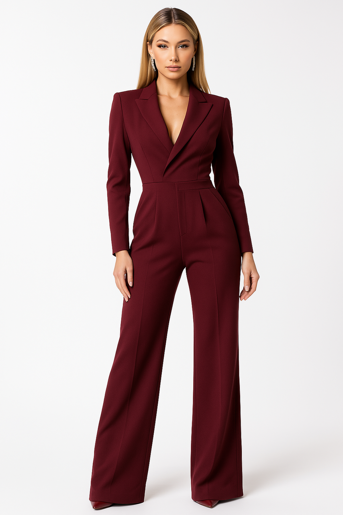 V-Neck Wide Leg Relaxed Tailored Jumpsuit