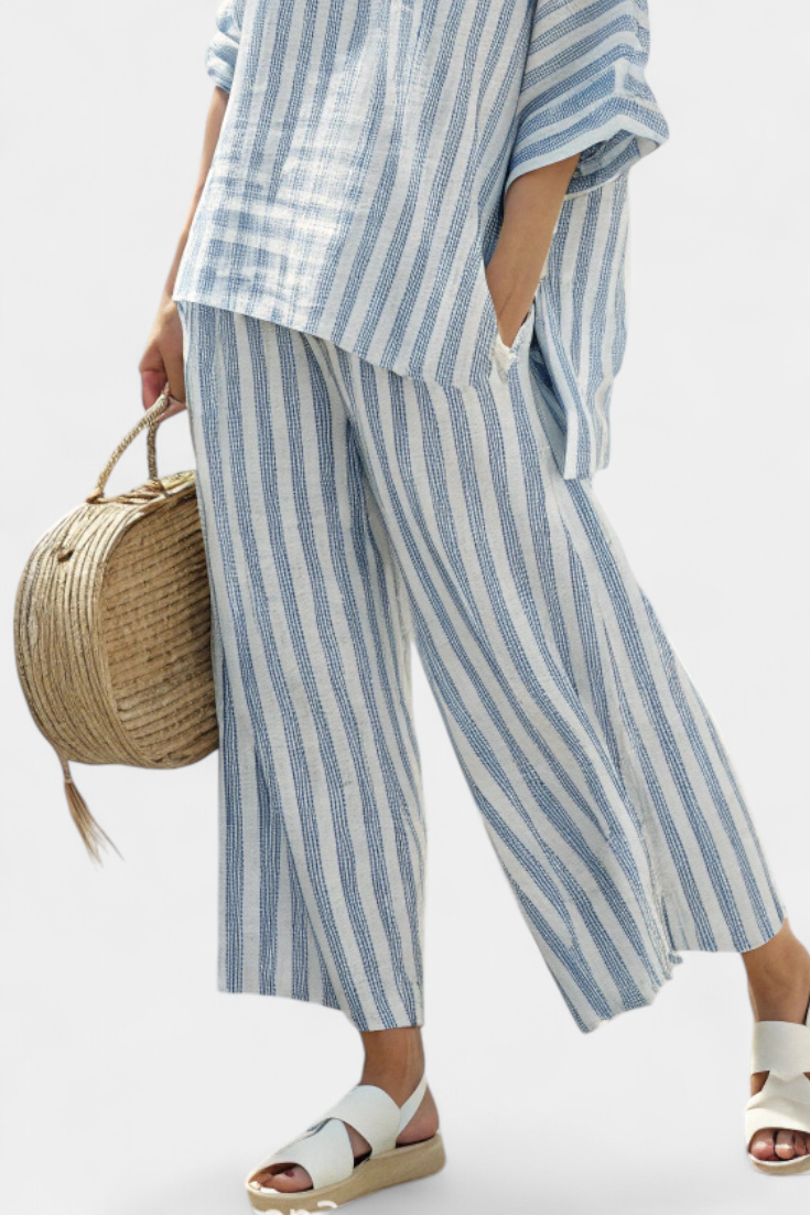 Women's Two-Piece Set | Blue Striped