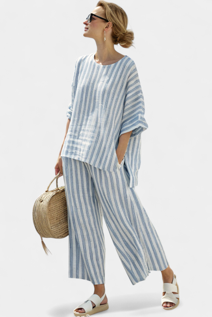 Women's Two-Piece Set | Blue Striped