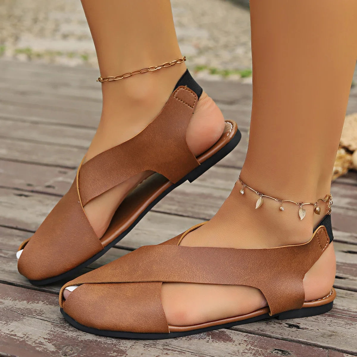 Roma | Minimalist Cross-Strap Flat Sandal