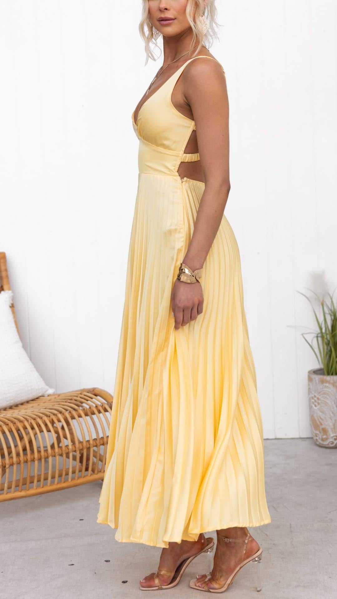 Violet & Grace™ | Pleated V-Neck Maxi Dress