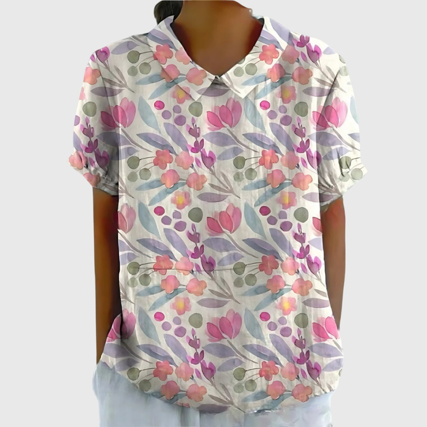Floral Linen Short Sleeve Women