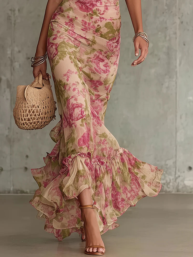Jill | Vintage Rose Maxi Dress with Puff Sleeves
