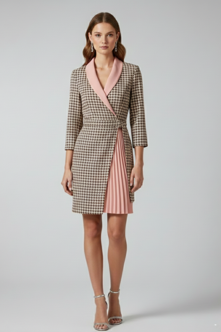 Women’s Blazer Dress with Notched Collar and Straight Hem