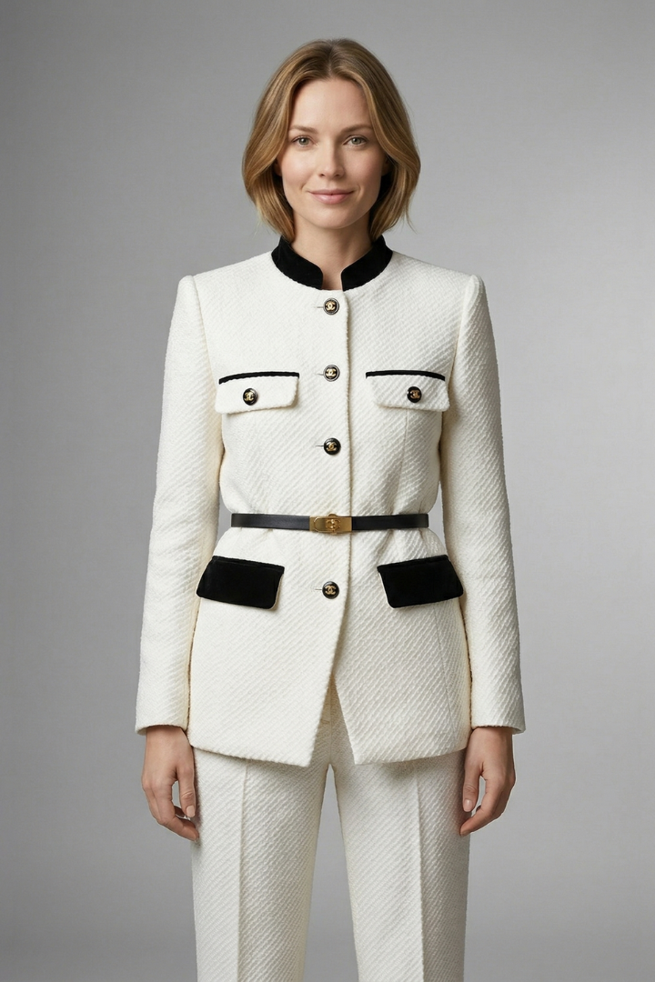 Women’s Blazer with Belted Waist and Button Closure