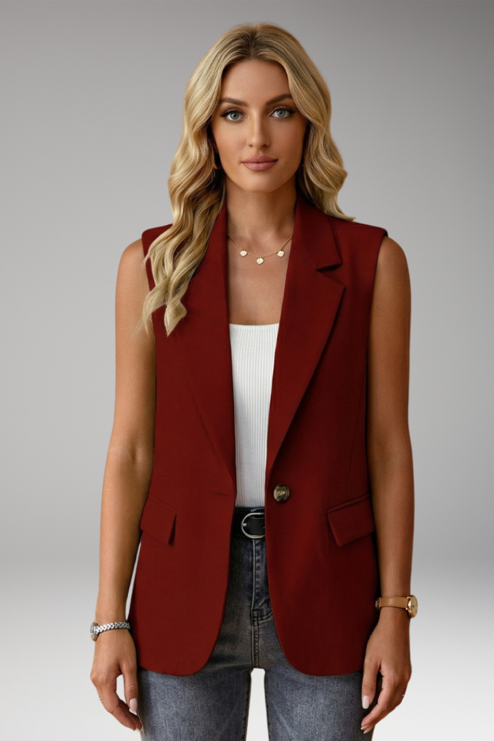 Women’s Sleeveless Blazer with Notch Collar and Pockets