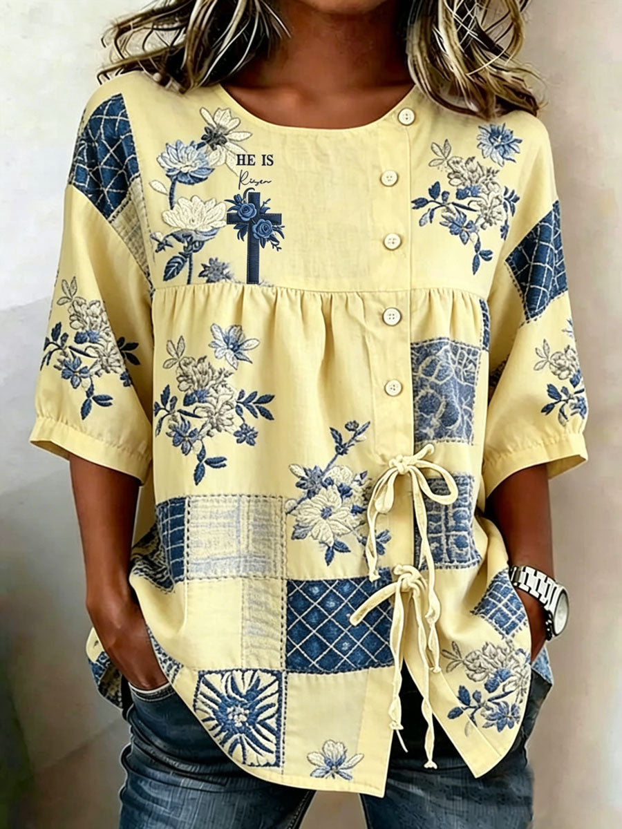 Women'S Retro Floral Print Top