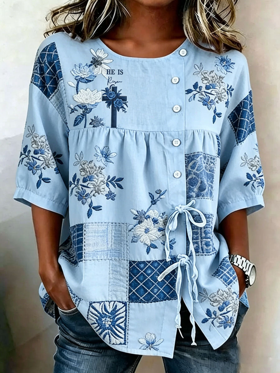 Women'S Retro Floral Print Top