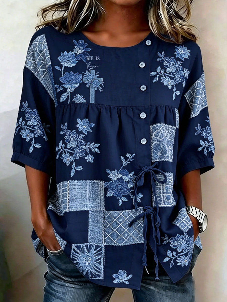 Women'S Retro Floral Print Top