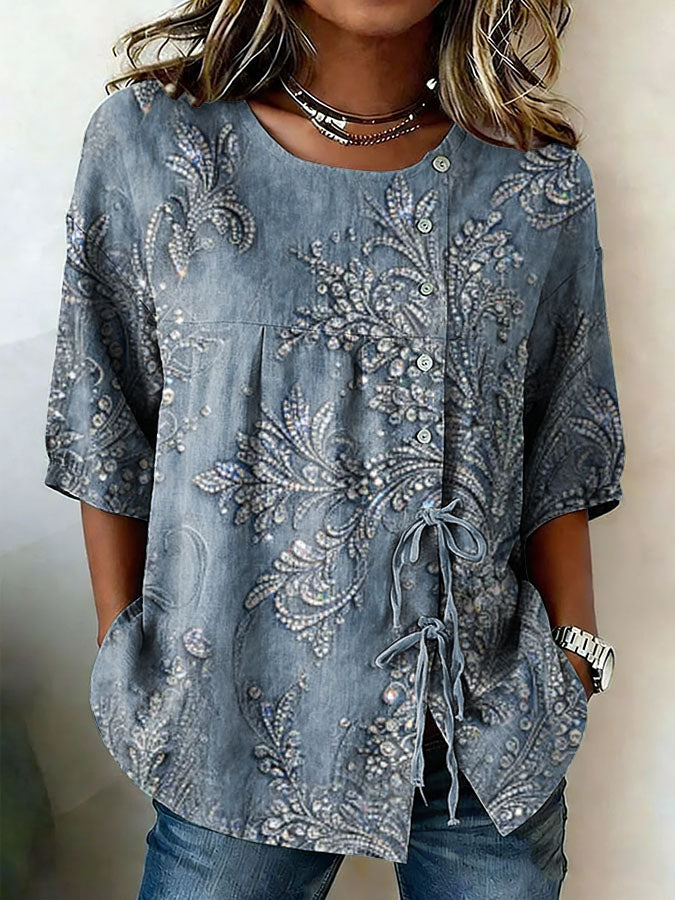 Women'S Floral Art Printed Casual Shirt