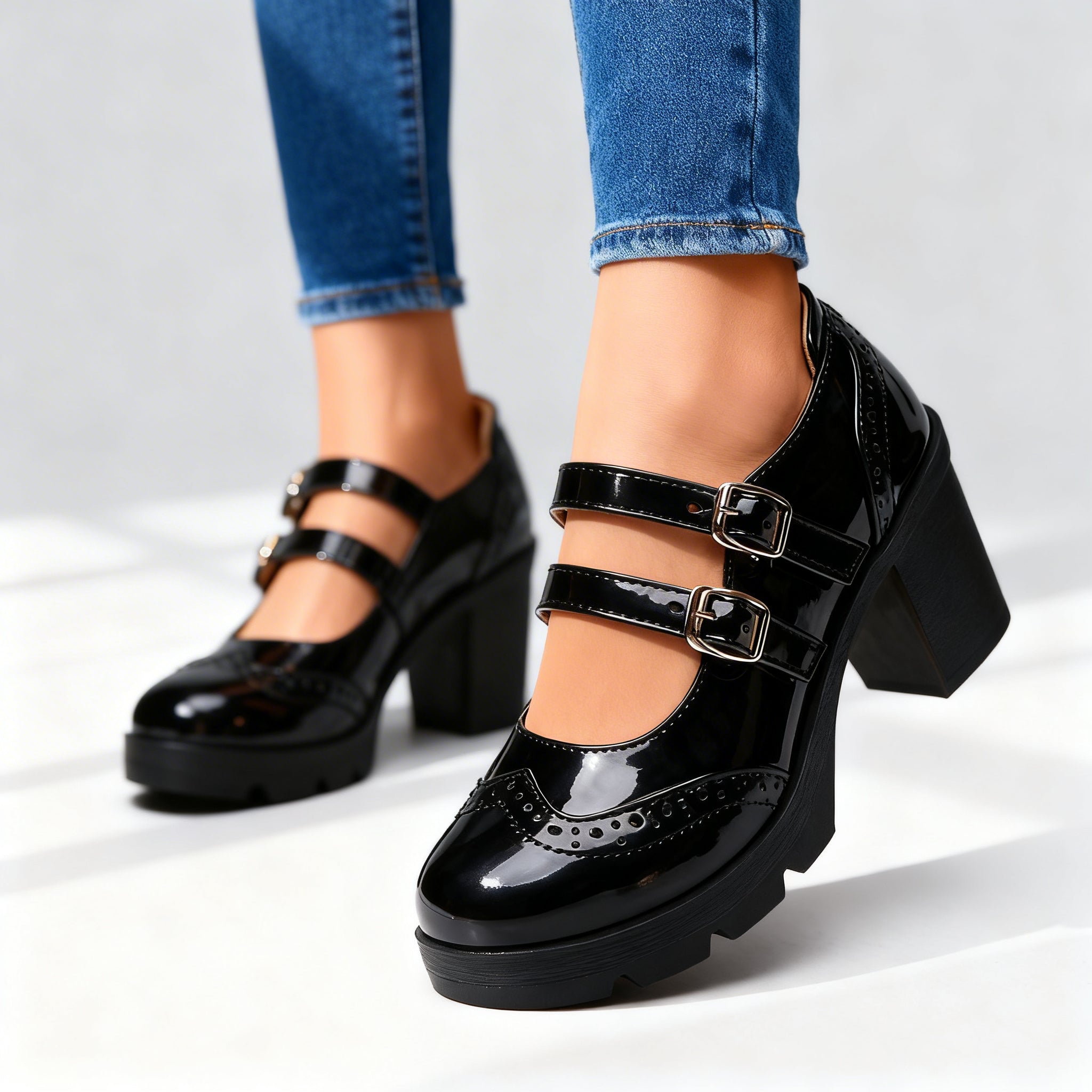 Brexley | Women's Double Strap Platform Mary Jane Heel