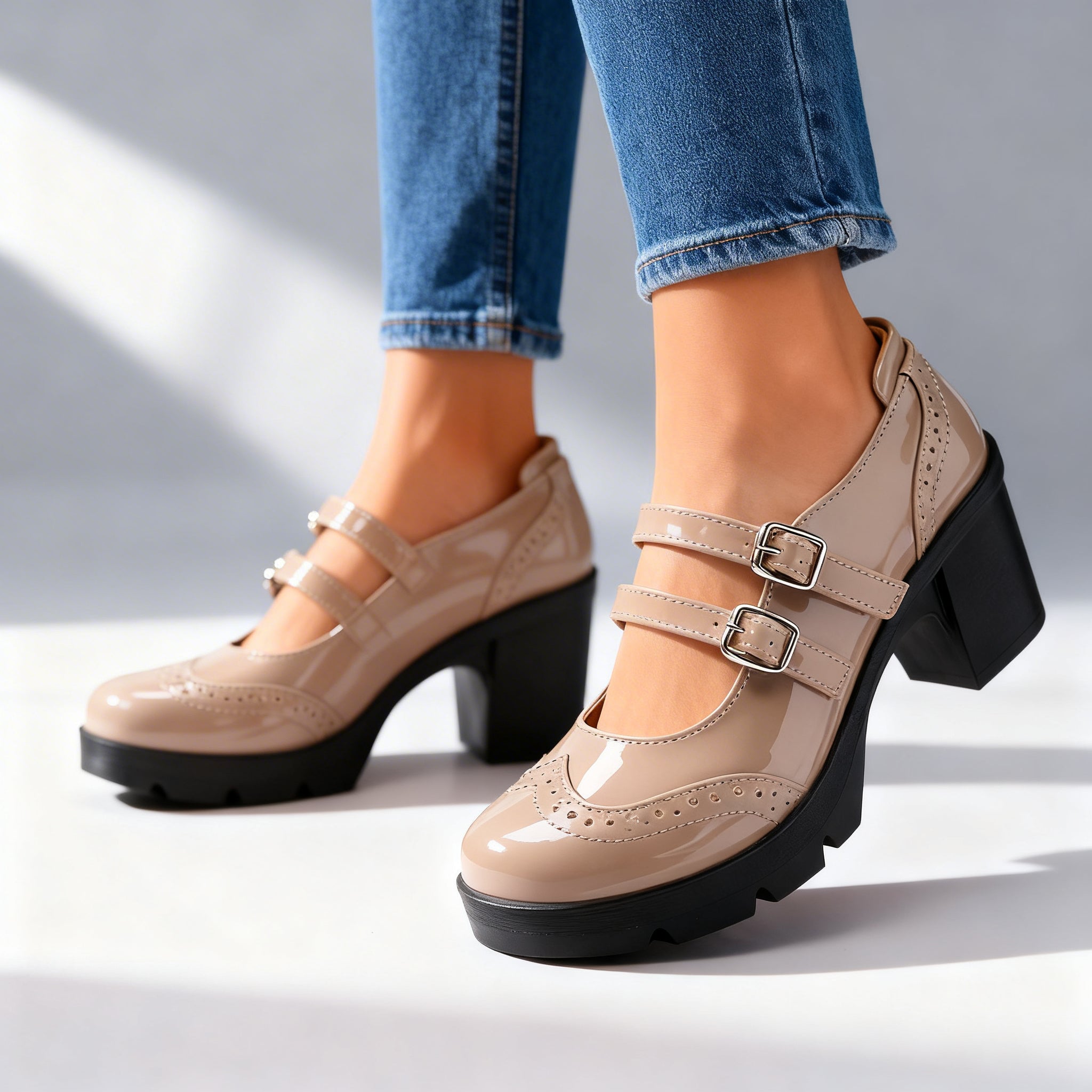 Brexley | Women's Double Strap Platform Mary Jane Heel