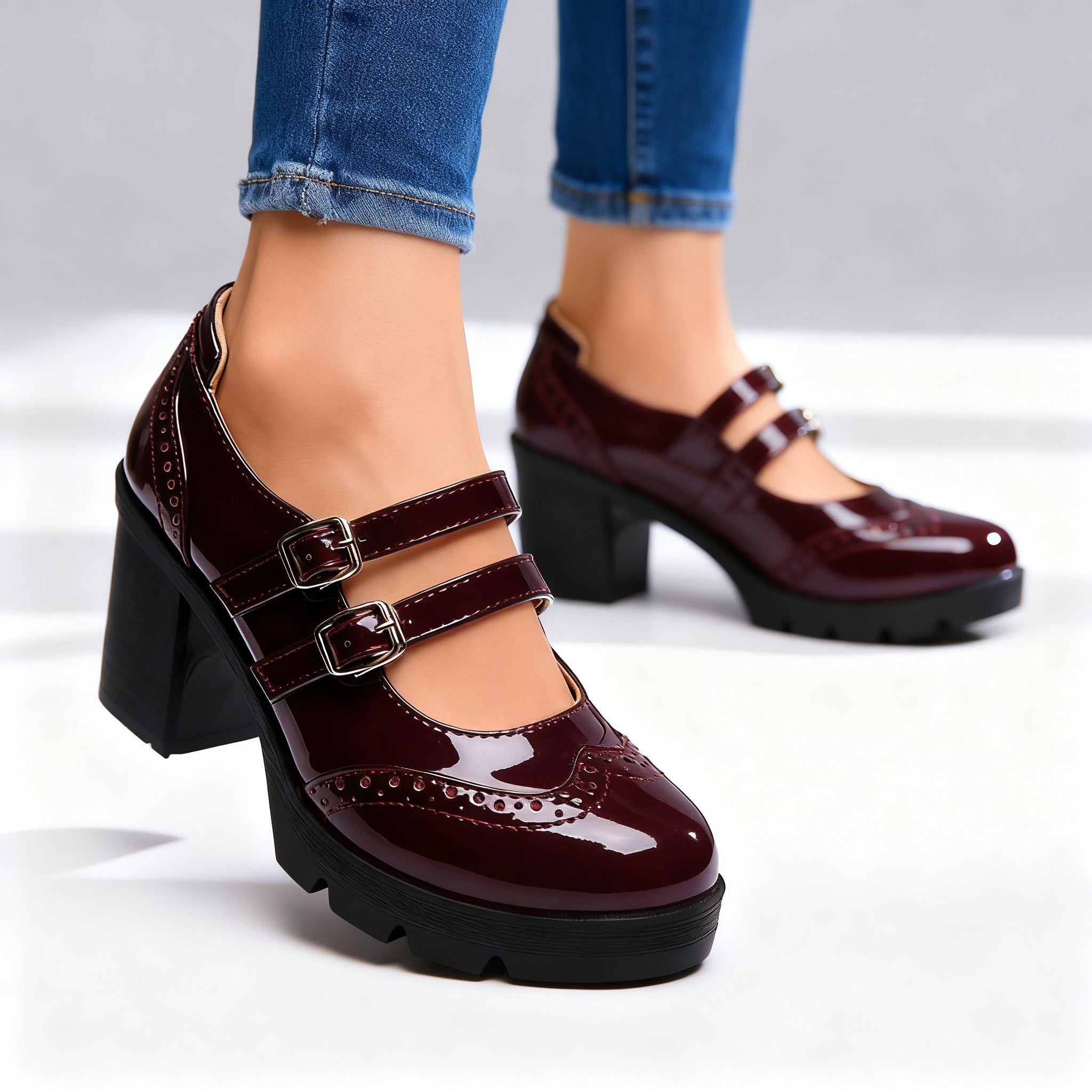 Brexley | Women's Double Strap Platform Mary Jane Heel