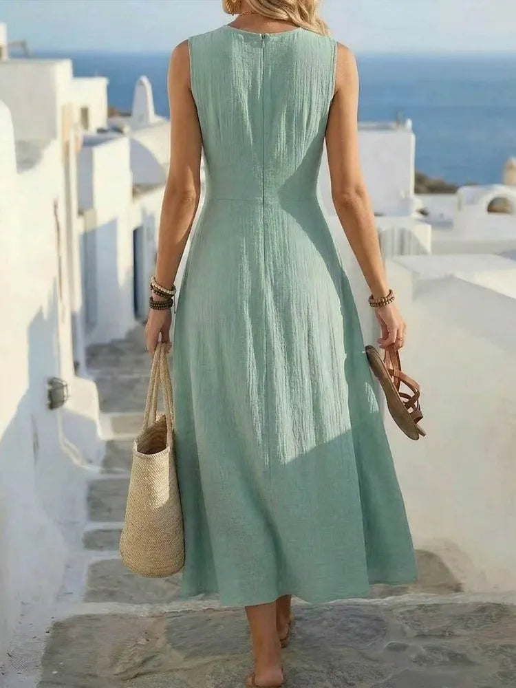 Sage | Sleeveless Boho A-Line Dress
