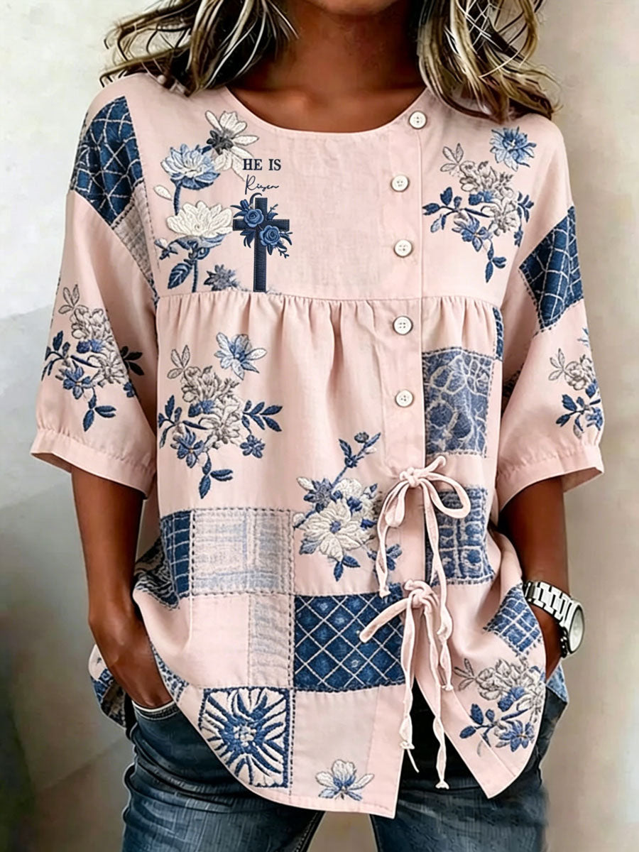 Women'S Retro Floral Print Top