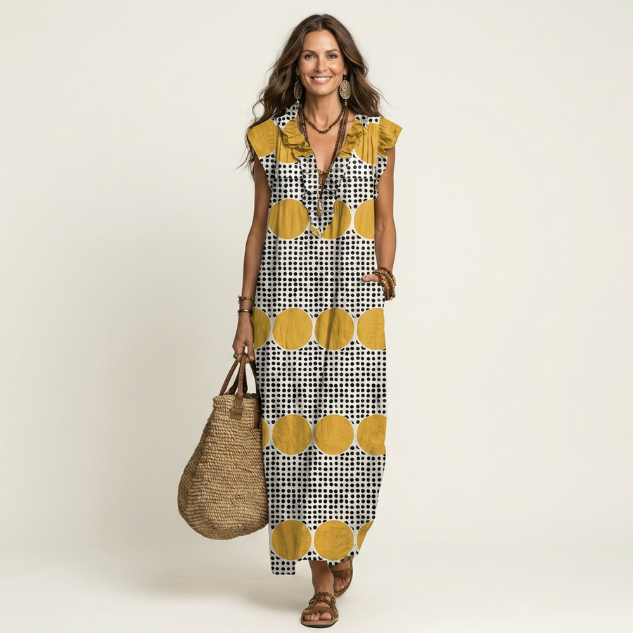 Josette | Ruffle V-Neck Linen Maxi Dress 8