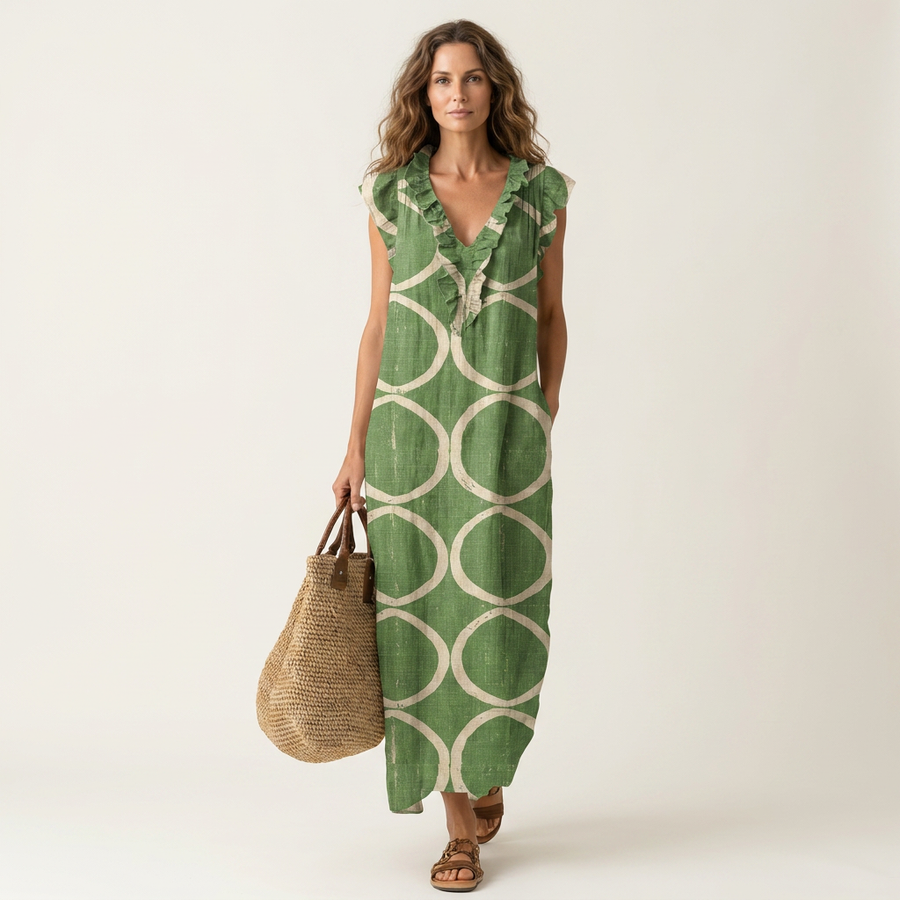 Josette | Ruffle V-Neck Linen Maxi Dress 10