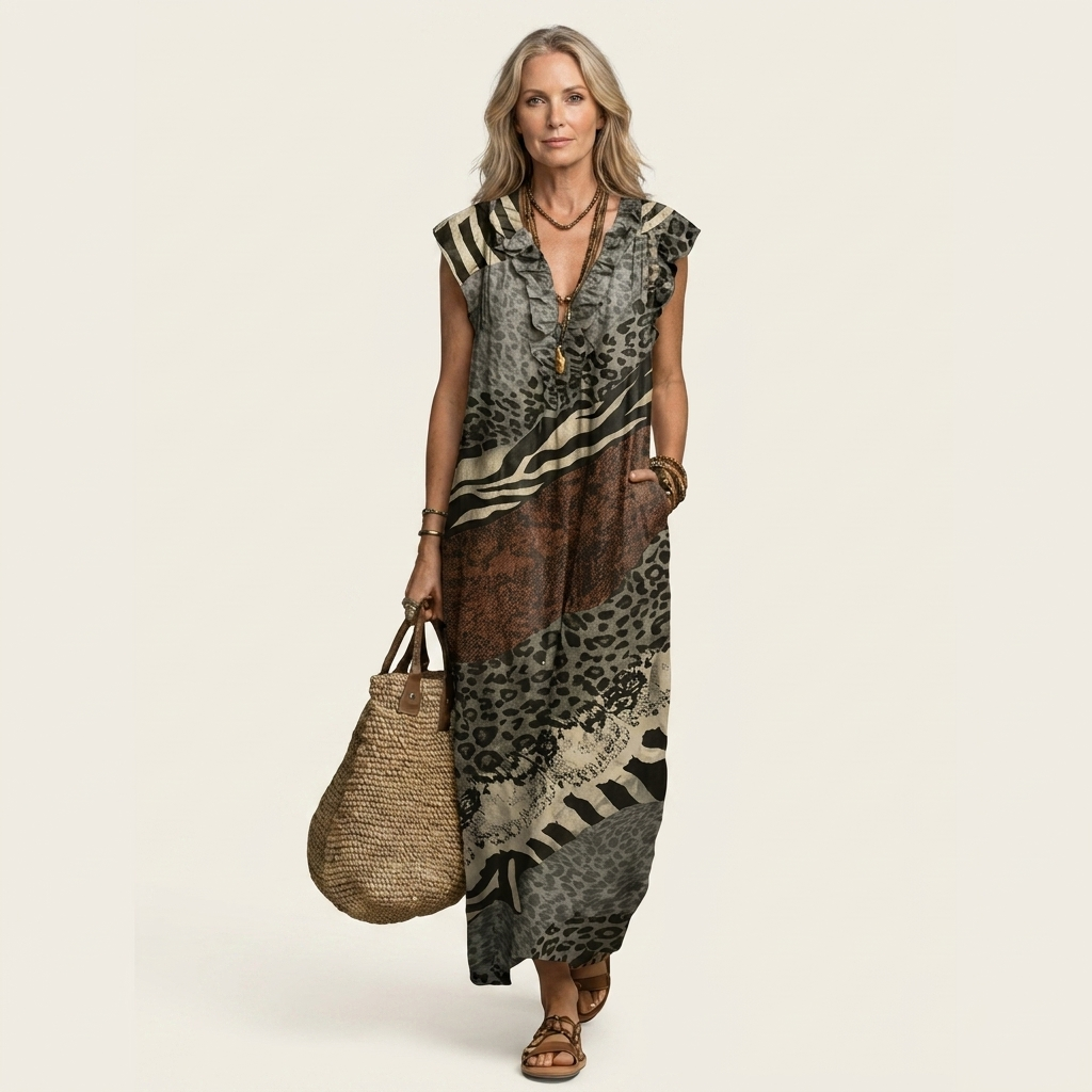 Josette | Ruffle V-Neck Linen Maxi Dress 15