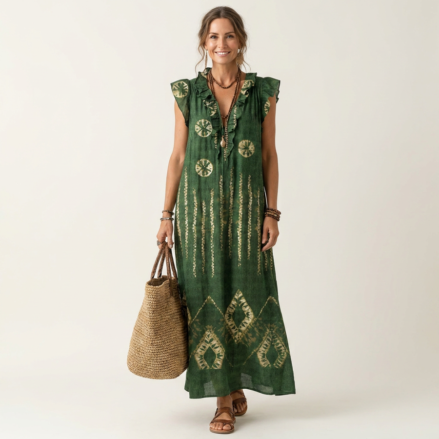 Josette | Ruffle V-Neck Linen Maxi Dress 19