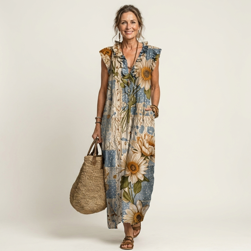 Josette | Ruffle V-Neck Linen Maxi Dress 20