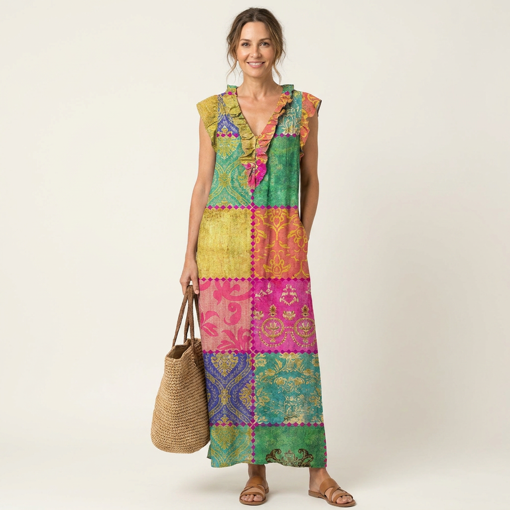 Josette | Ruffle V-Neck Linen Maxi Dress 21