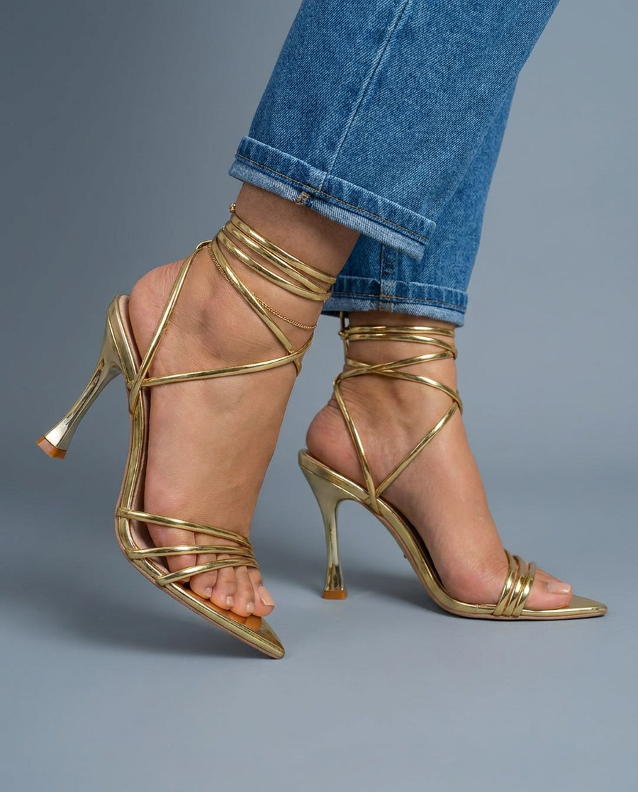 Serena | Gold Metallic Lace-Up Heels