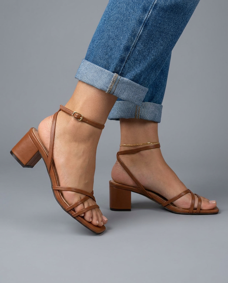 Lucia | Gold Metallic Crossover Block Heel Sandals