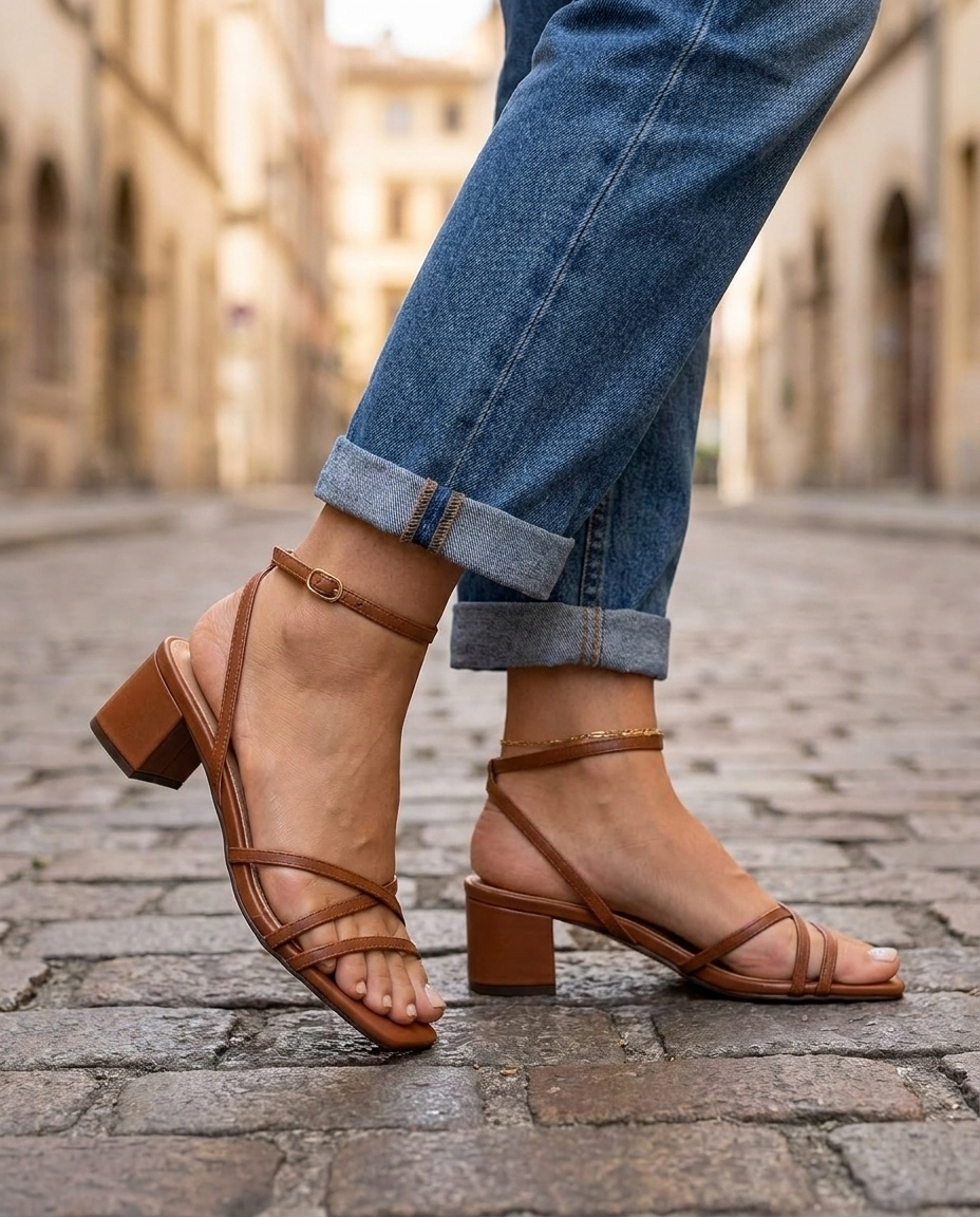 Lucia | Gold Metallic Crossover Block Heel Sandals
