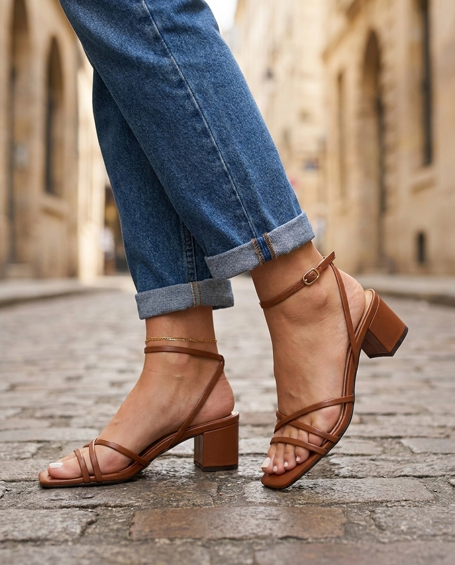 Lucia | Gold Metallic Crossover Block Heel Sandals