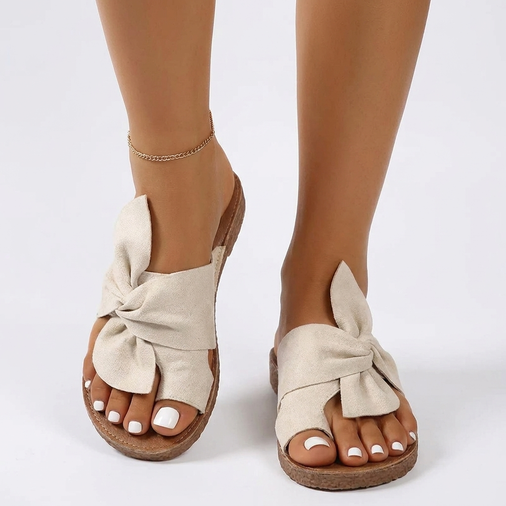 Bow | Knotted Bow Flat Slide Sandal