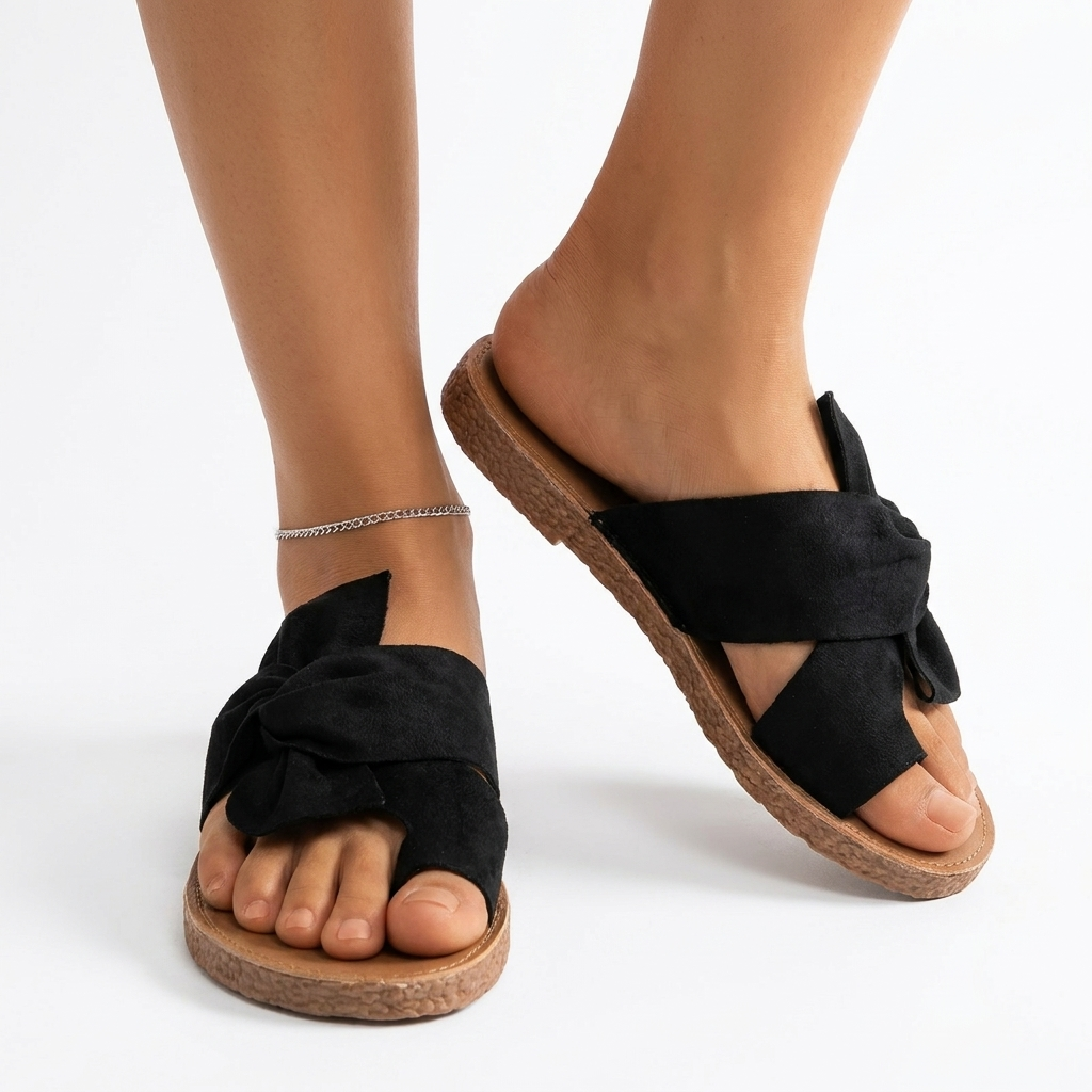 Bow | Knotted Bow Flat Slide Sandal