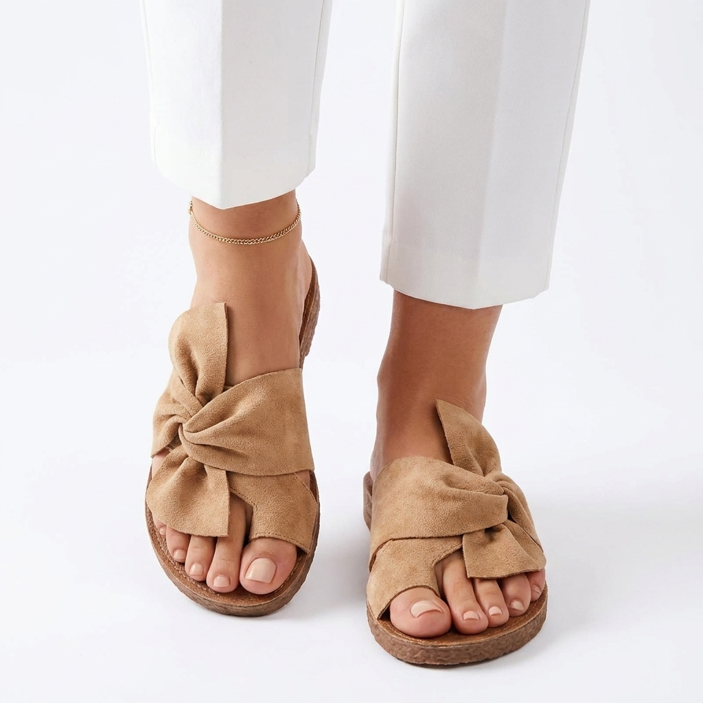 Bow | Knotted Bow Flat Slide Sandal