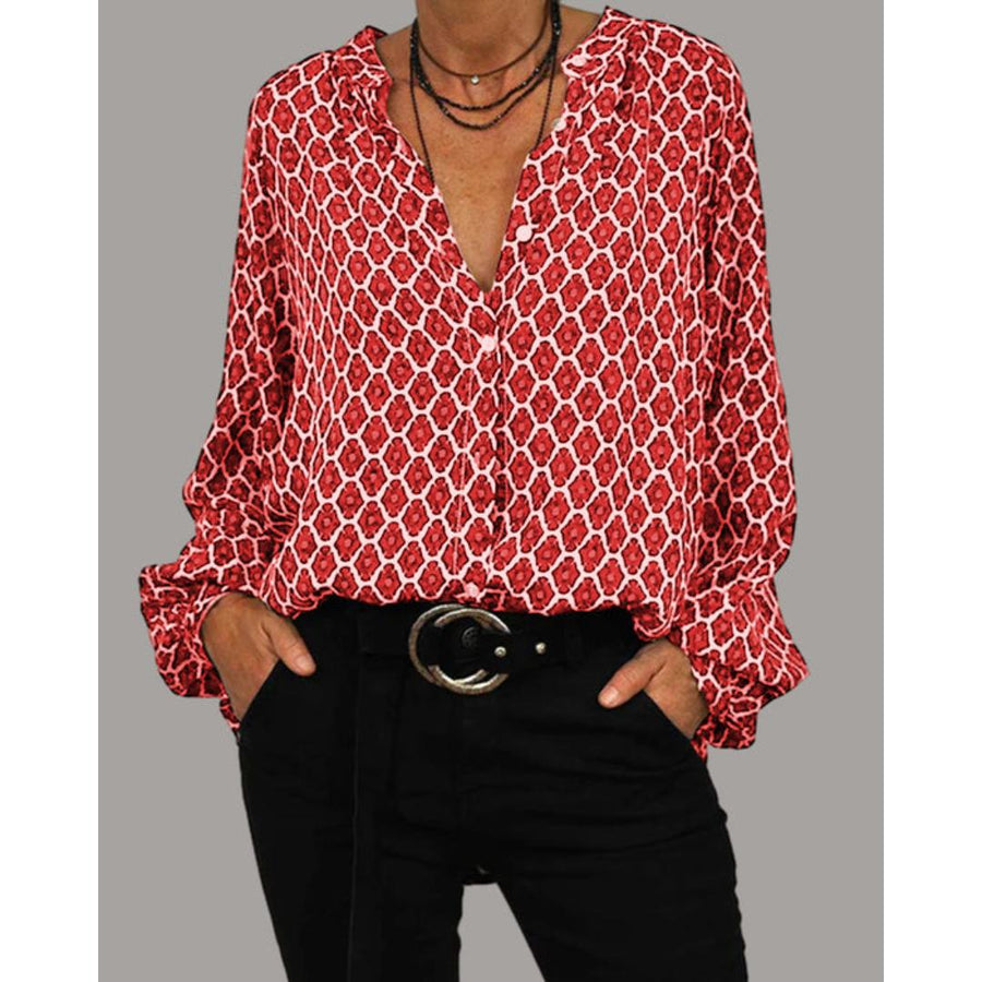 Vivienne | Geometric Print V-Neck Blouse