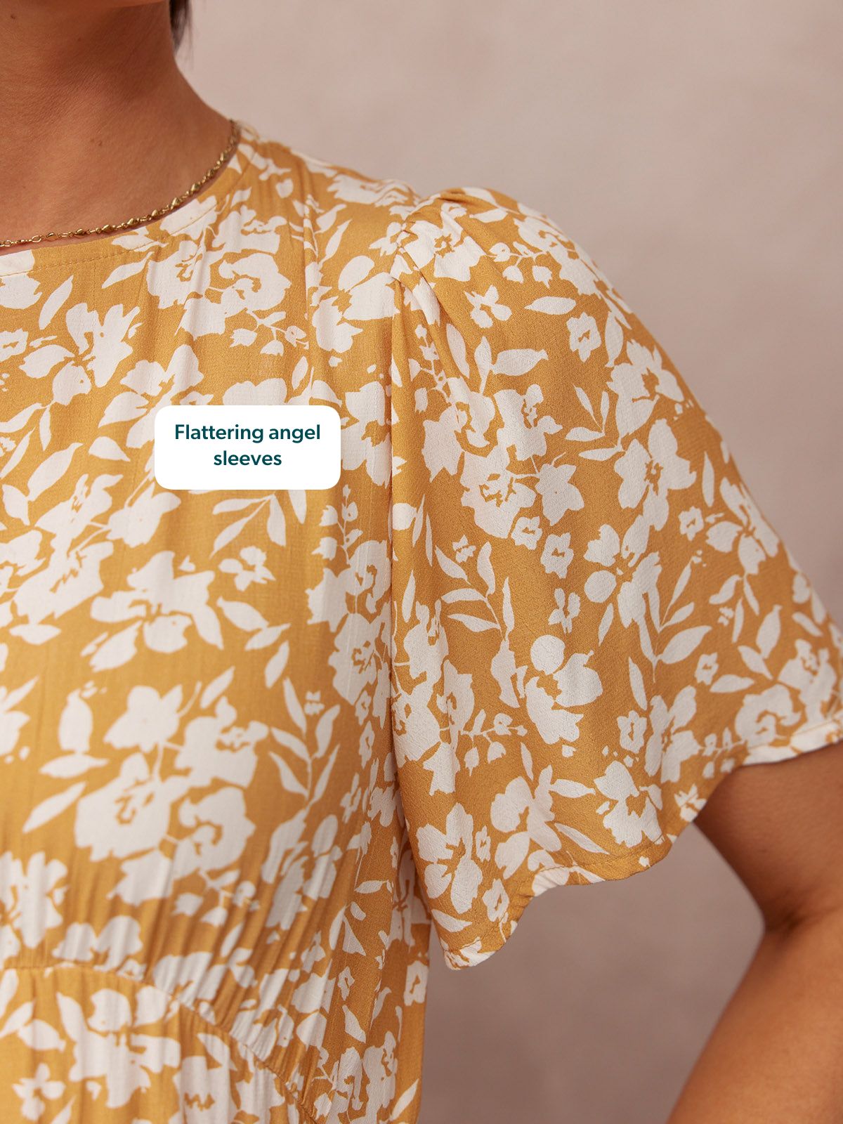 Rupali Angel Sleeve Tea Dress - Mustard & Ecru Floral Print