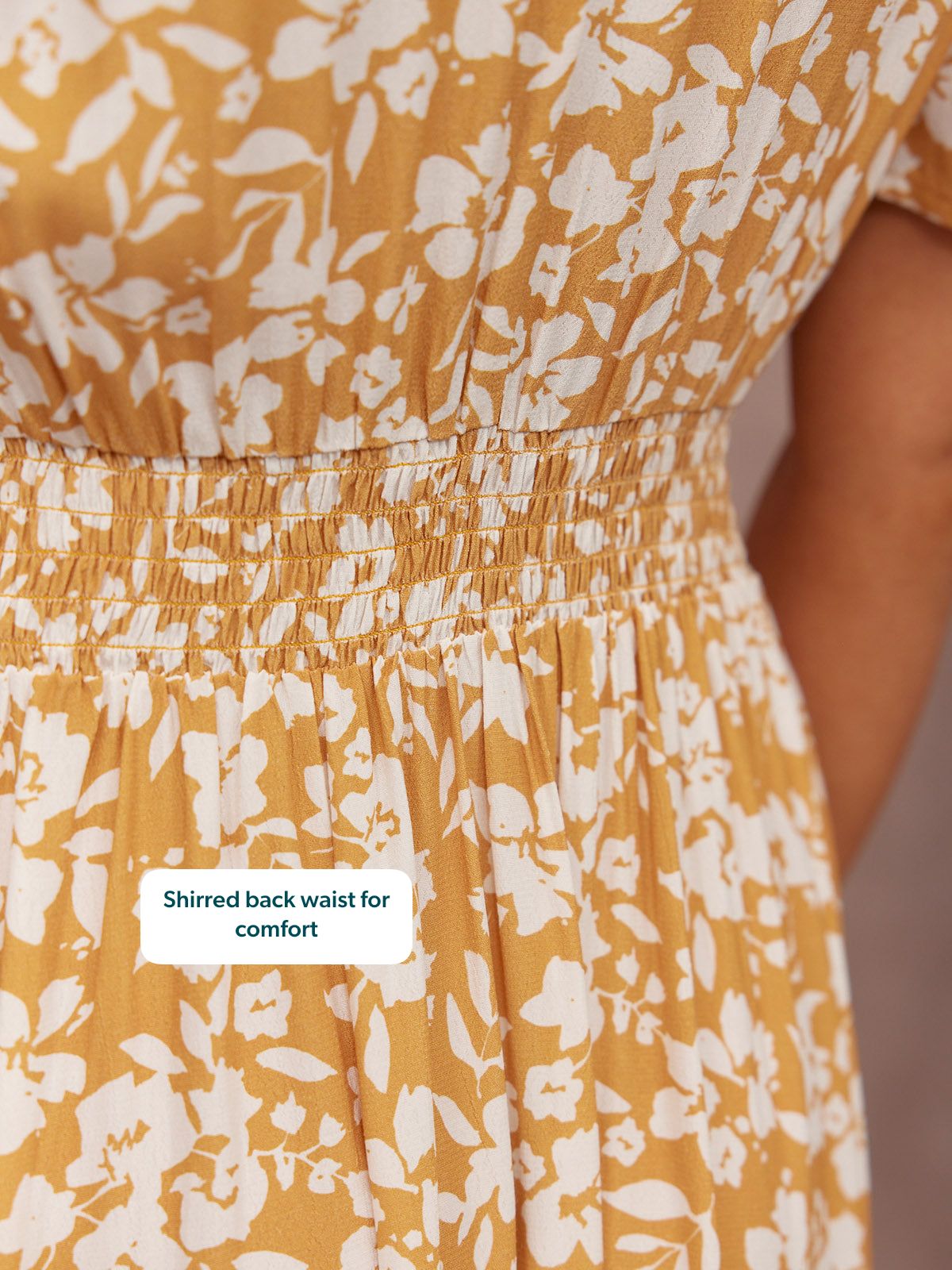 Rupali Angel Sleeve Tea Dress - Mustard & Ecru Floral Print