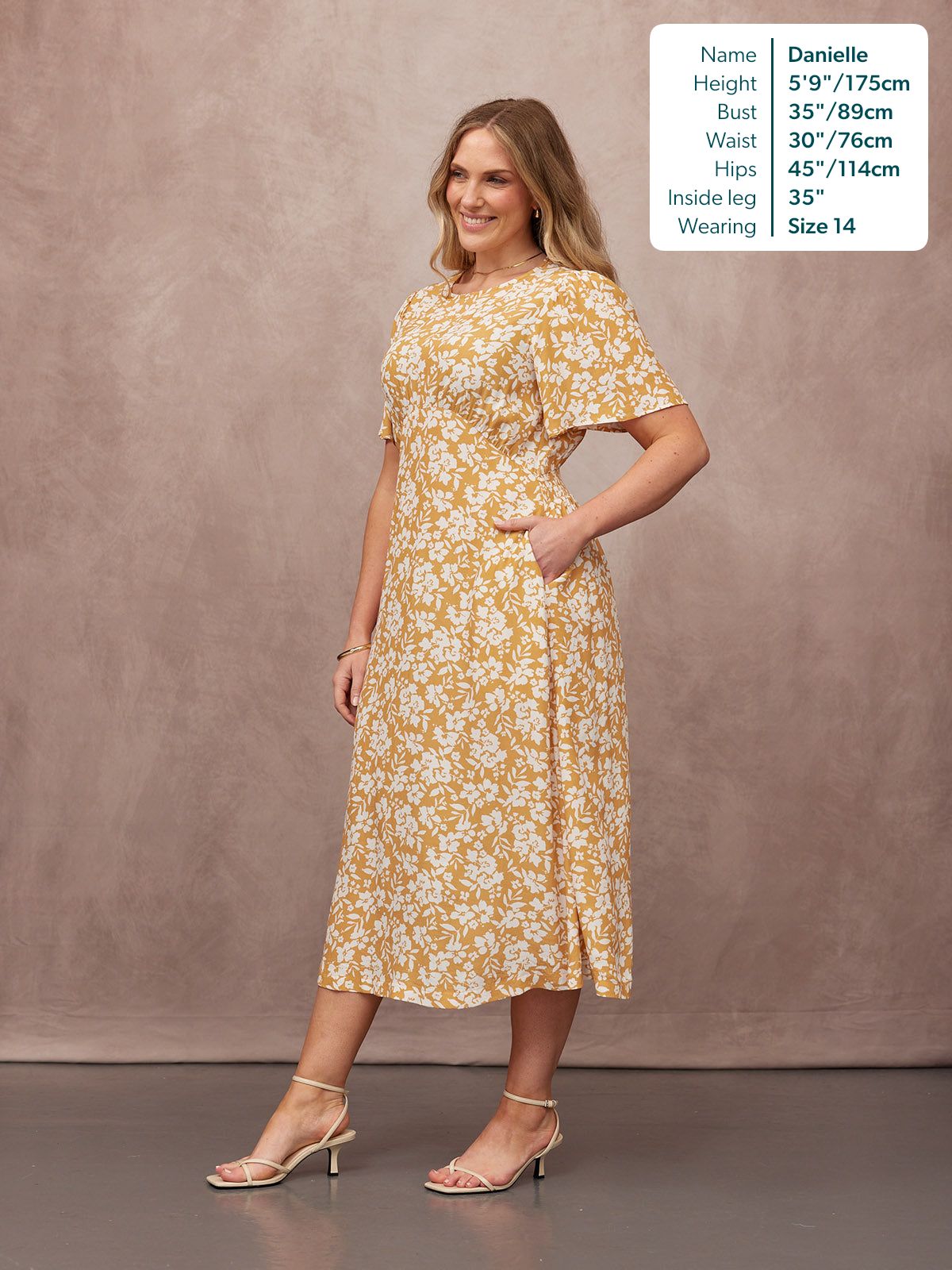 Rupali Angel Sleeve Tea Dress - Mustard & Ecru Floral Print