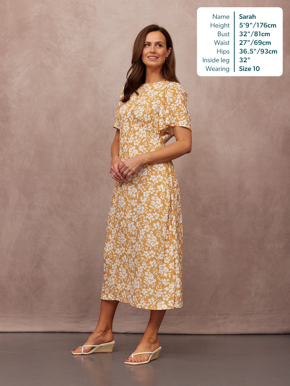 Rupali Angel Sleeve Tea Dress - Mustard & Ecru Floral Print