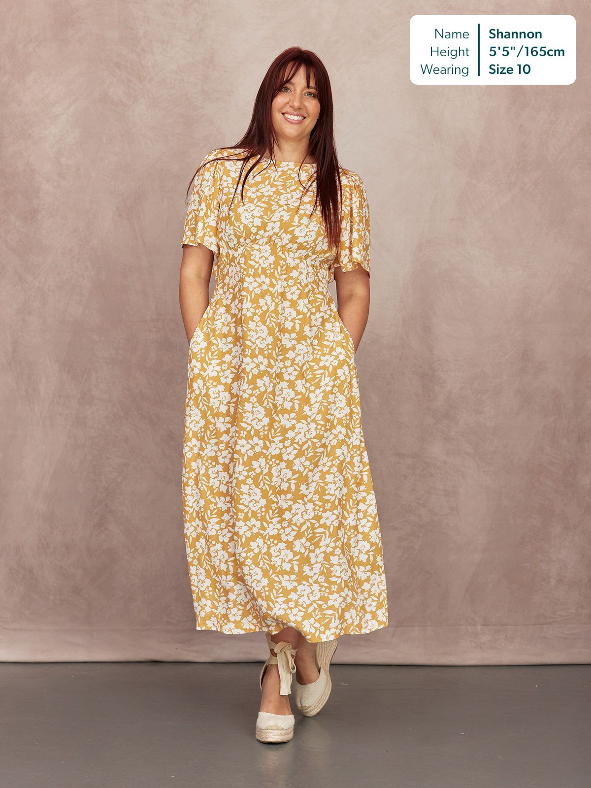 Rupali Angel Sleeve Tea Dress - Mustard & Ecru Floral Print