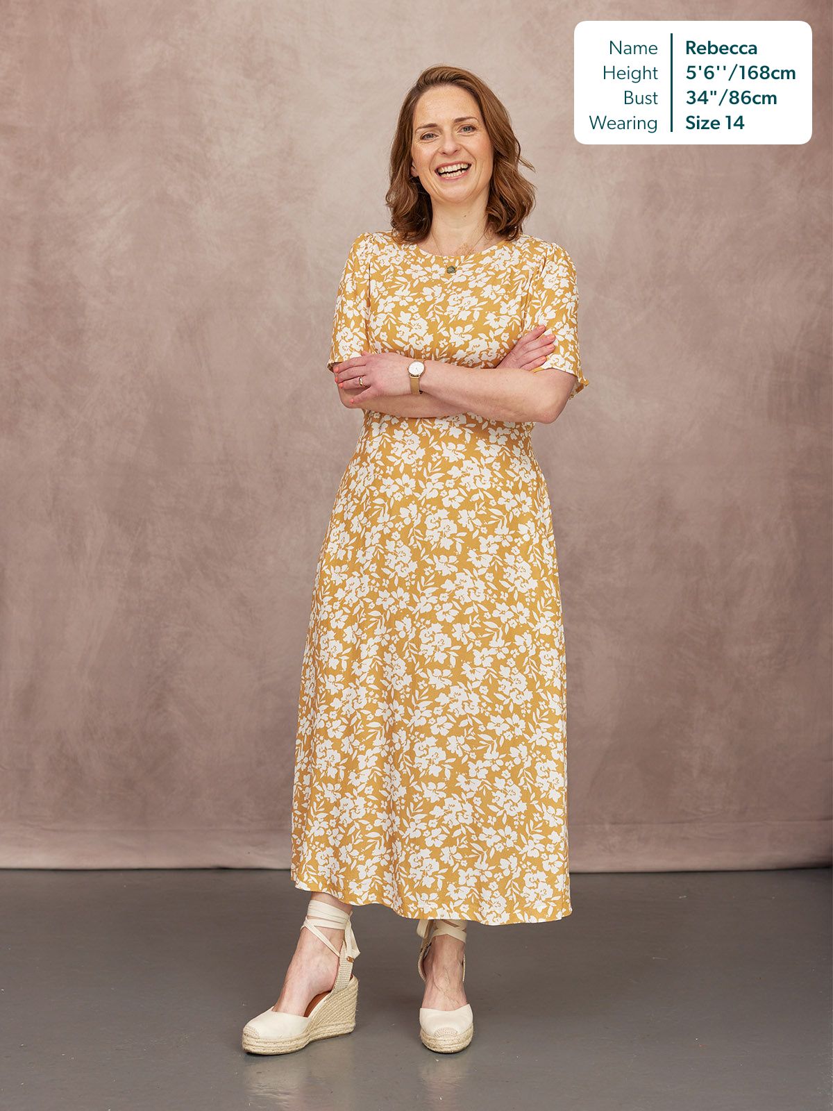 Rupali Angel Sleeve Tea Dress - Mustard & Ecru Floral Print