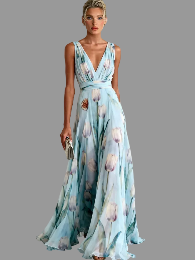 Vespera | Women's Floral Sleeveless Summer Maxi Dress